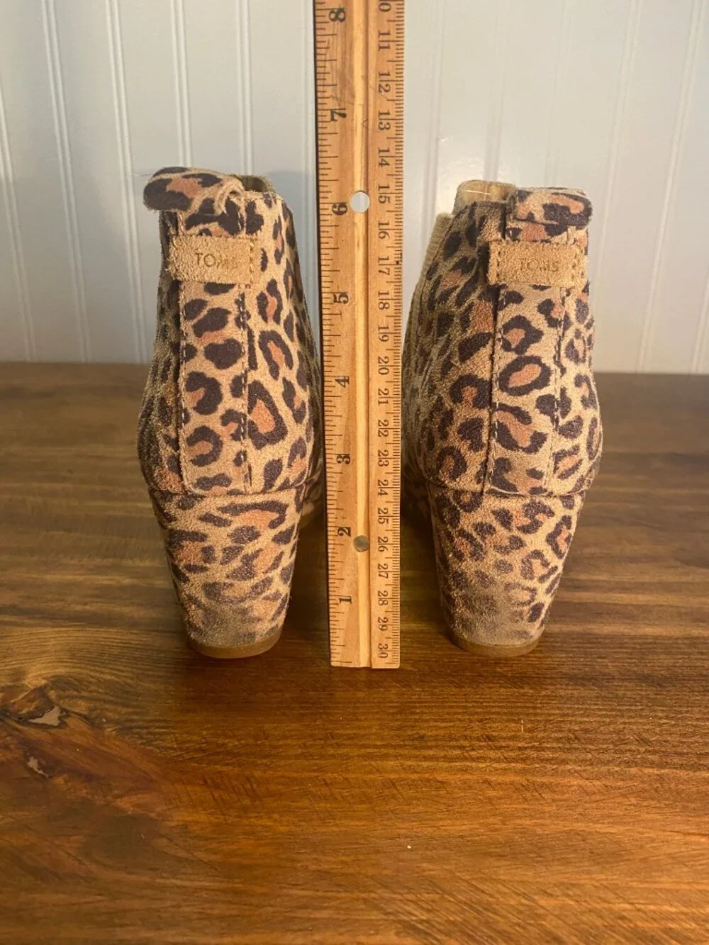 TOMS - Leopard Print Suede Wedge Ankle Booties - Women's Size 6.5